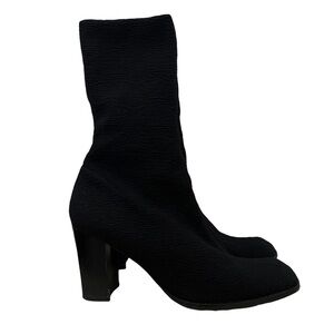 Charles Jourdan Black Knit Block Heel Mid Calf Sock Boot 7.5